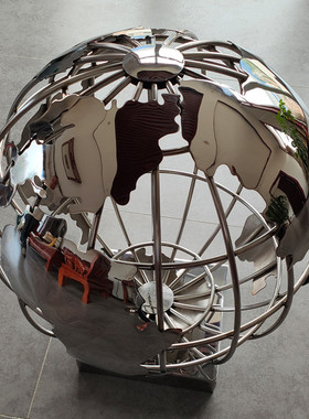 热销不锈钢镂空圆球雕塑金属抽象镜面旋转地球仪装饰现代校园广场