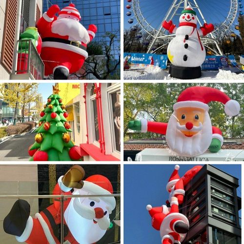 充气圣诞老人卡通气模爬墙装饰树发光雪人模型道具商场圣诞节美陈
