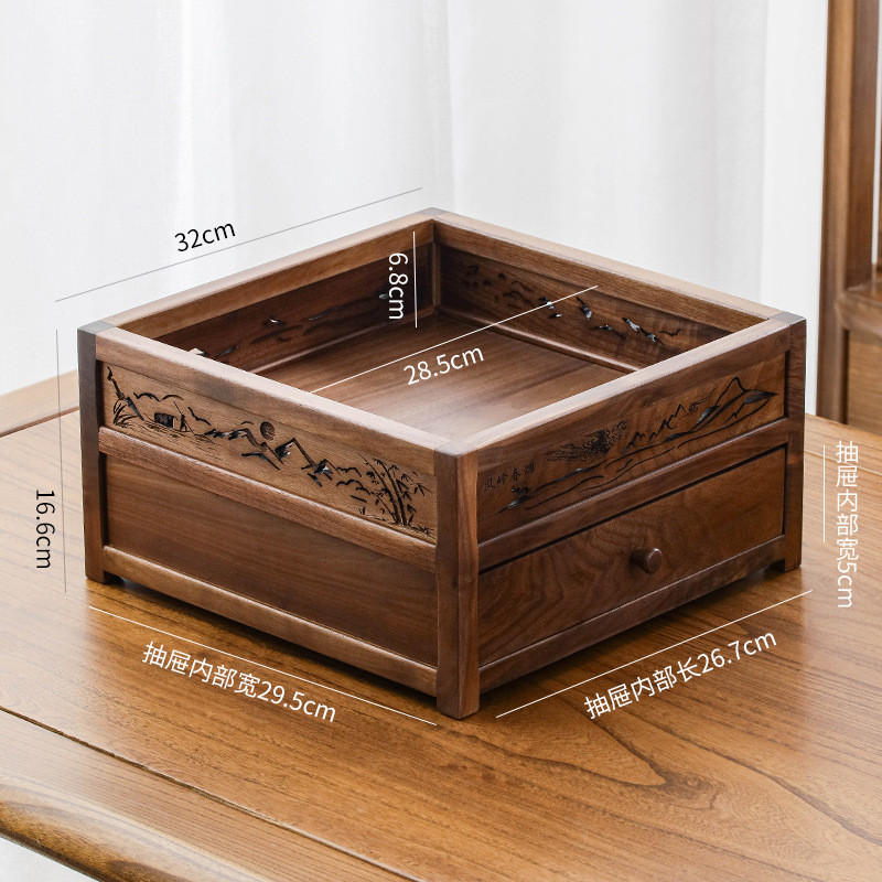 茶具收纳架北美沥水双层博古架中式实木茶壶紫砂茶杯胡桃木置物架