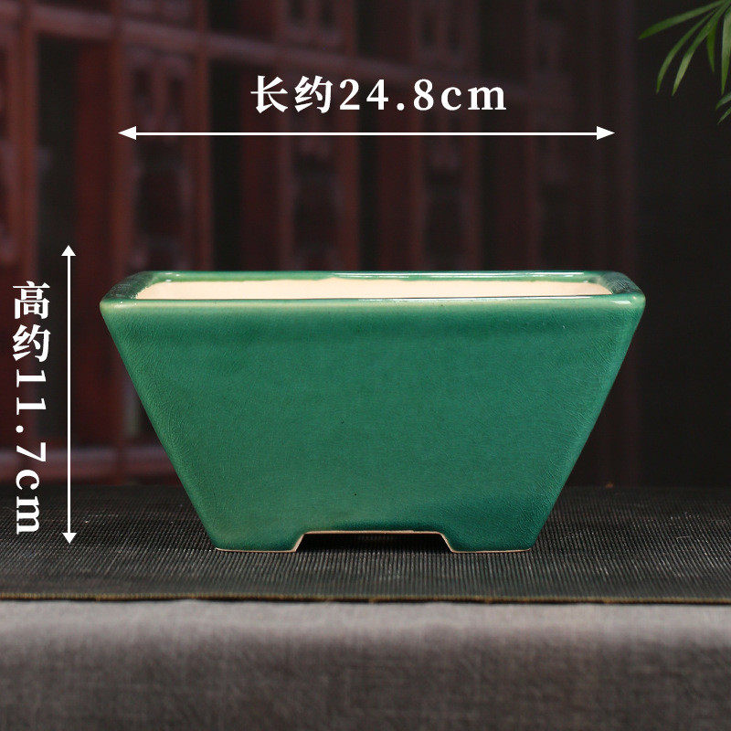 宜兴釉水紫砂花盆批发复古方形敞口盆栽桌面多肉文竹创意装饰yz12