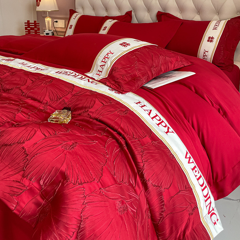 轻奢感结婚四件套大红色床单被套新婚庆床上用品喜被婚嫁婚礼