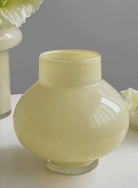 中古芬玉色玻璃花瓶法式ins奶顿客厅插花摆件高级感花器