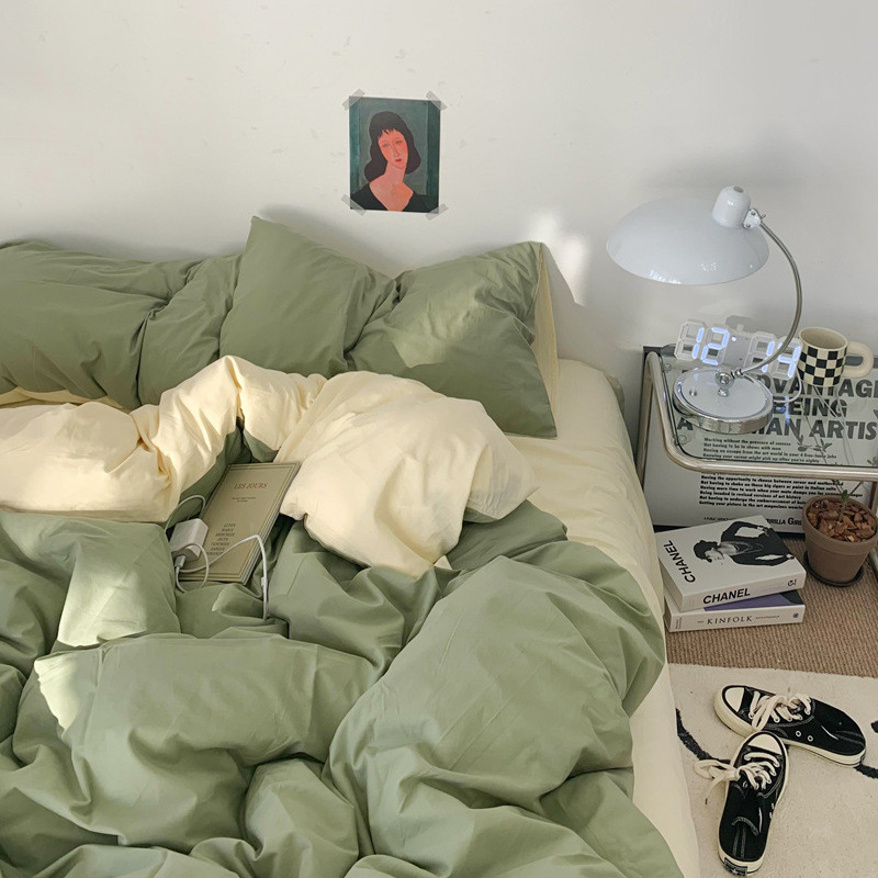 rp4t批发床上用品芝士~双拼水洗棉四件套1.8抹茶被罩单人大学生宿