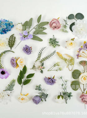 61件花环热销紫色系仿真花头叶子水草diy簪花shein学士帽材料包