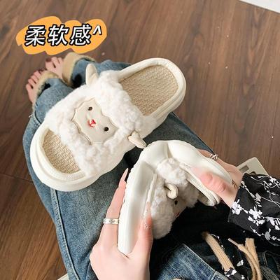 亚麻拖鞋女春秋新款厚底踩屎感室内家居静音四季棉麻布凉拖鞋夏季