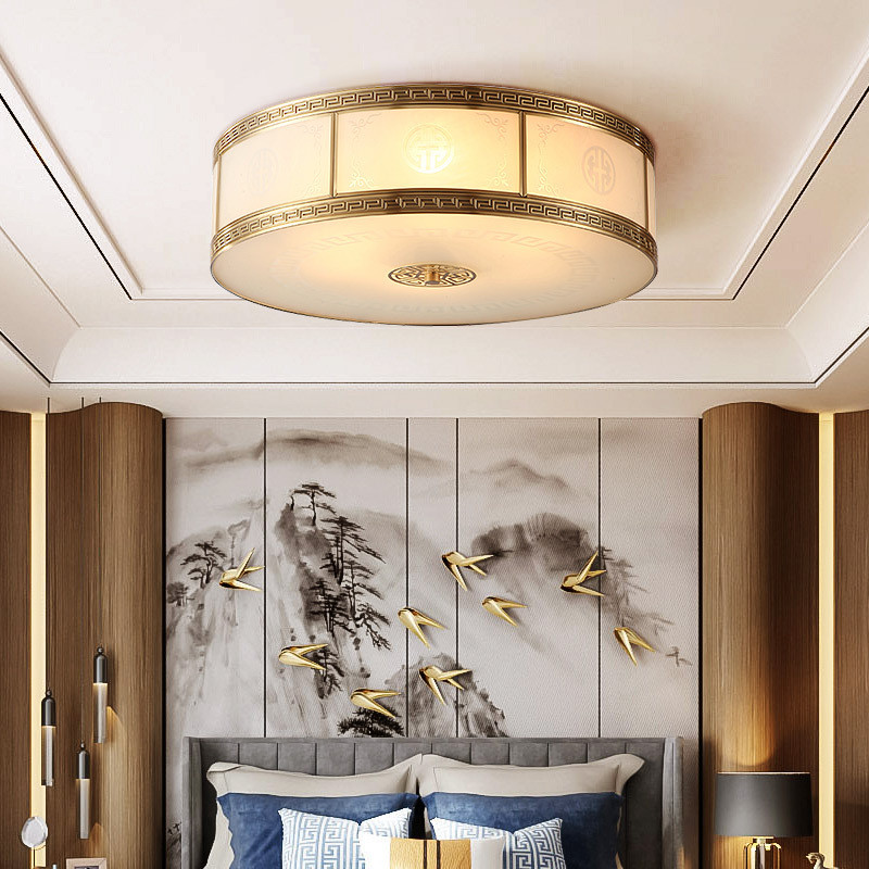 热销全铜新中式吸顶灯现代中式卧室灯简约客厅灯书房家用圆形灯具