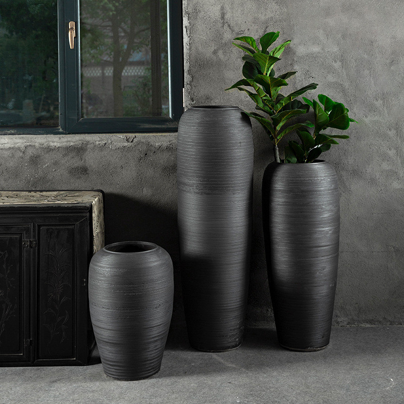 复古做旧陶罐景德镇插花花器客厅玄关陶瓷落地大花瓶粗陶组合摆件