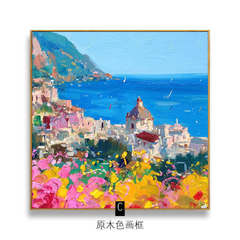 BG54纯手绘油画面朝大海春暖花开地中海风景装饰画客厅餐厅现代