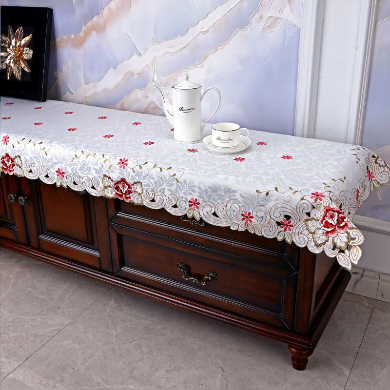 简欧刺绣欧式北欧镂空桌旗餐垫茶几电视柜鞋柜巾盖布长条桌布