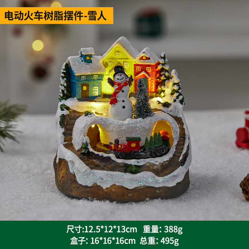 圣诞新品创意摆件树脂发光电动房子圣诞桌摆节日氛围礼品送礼装扮