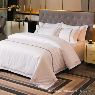 酒店床上用品四件套白色加厚被套床单宾馆布草旅馆民宿三件套