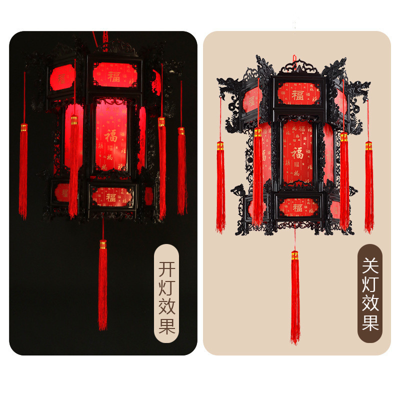 红灯笼新年仿古宫灯六角中国风旋转走马灯中式乔迁春节吊灯批发