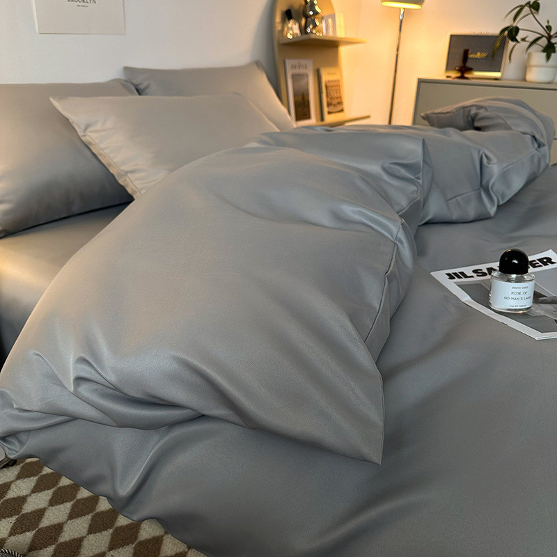 夏天简约床上冰丝四件套夏季裸睡丝滑凉床单被罩感学生宿舍三件套