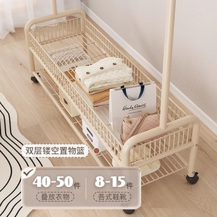 移动内卧室阳台家用简易晒衣服收纳置新款 带轮晾衣架挂衣架落地式