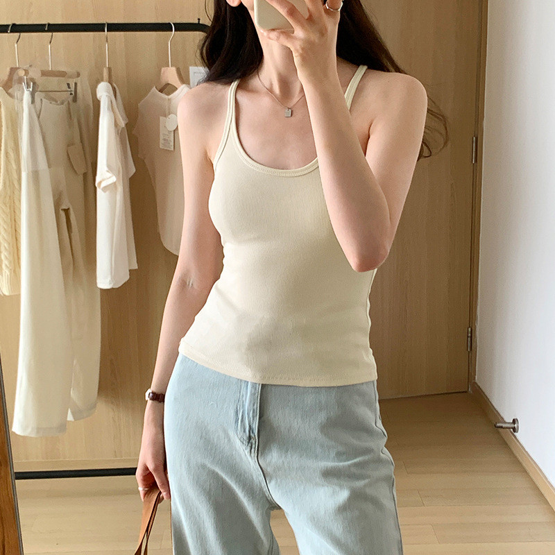 辣妹螺纹背心吊带女外穿多巴胺修身夏季新款无胸垫设计感内搭上衣