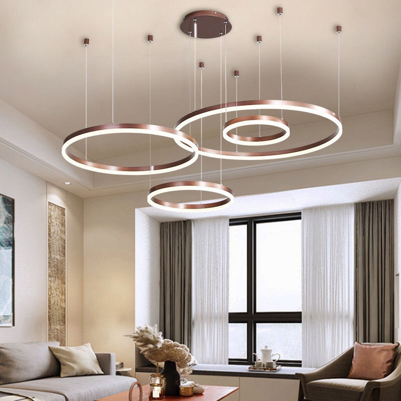 led简约后现代客厅吊灯大气创意个性灯具餐厅灯北欧卧室楼梯圆环