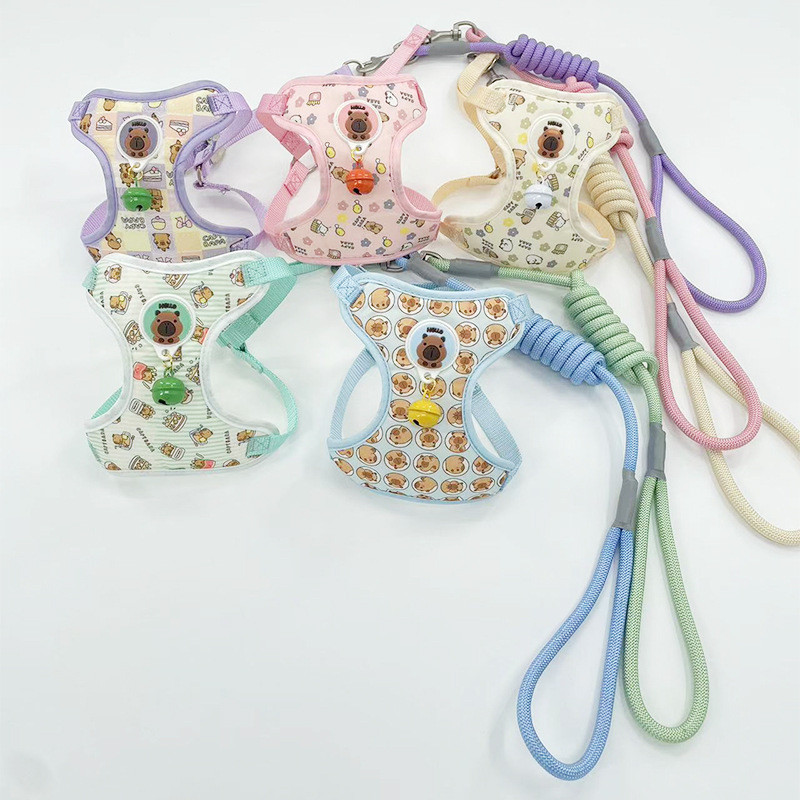 卡通网兜卡皮巴拉网兜狗狗背带宠物胸背带狗牵引绳透气胸背遛狗