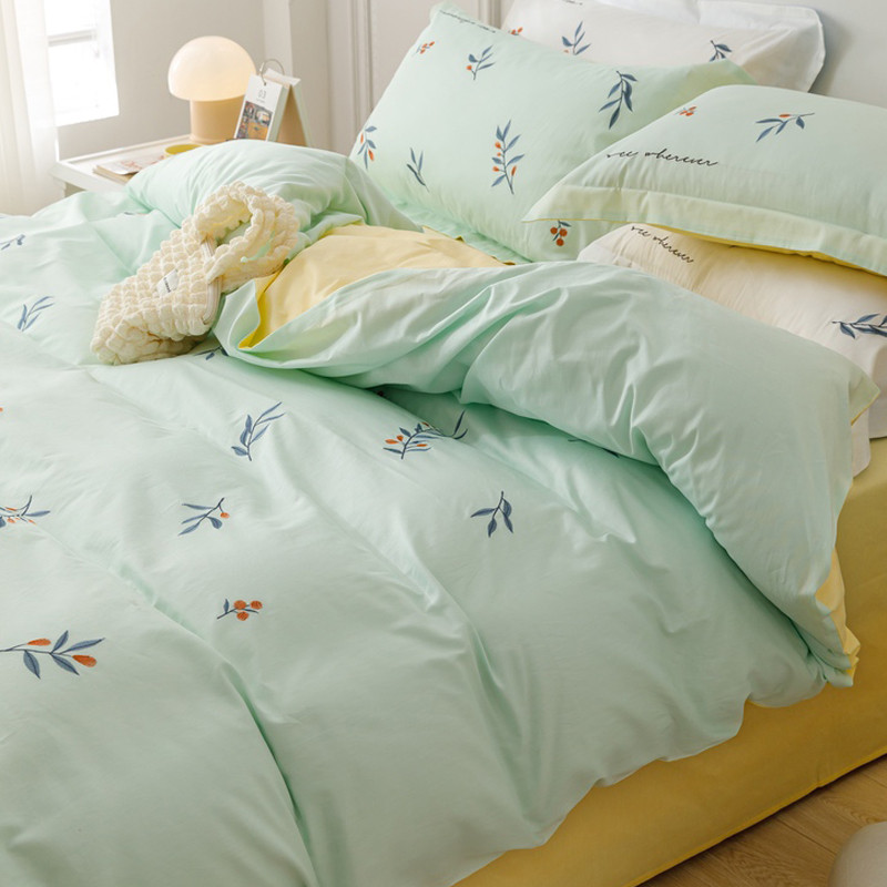 轻奢床上四件套棉感床笠100北欧风ins刺绣床品被套床单
