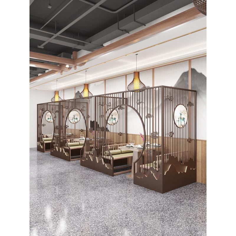 gy铁艺月亮门屏风餐厅隔断烧烤酒吧火锅隔断饭店包间隔墙格栅装饰
