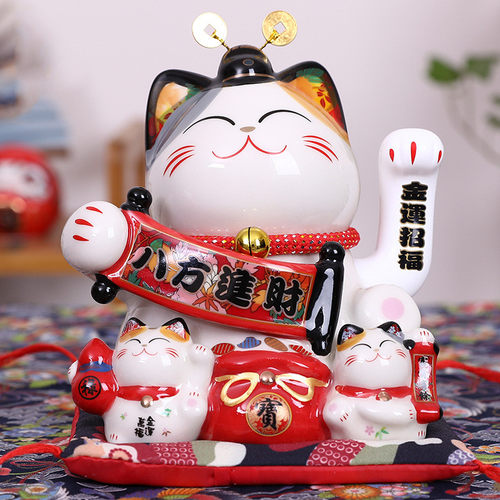 乐喵日式店铺开业礼品电动摇手招财猫收银台摆件家居陶瓷创意招手