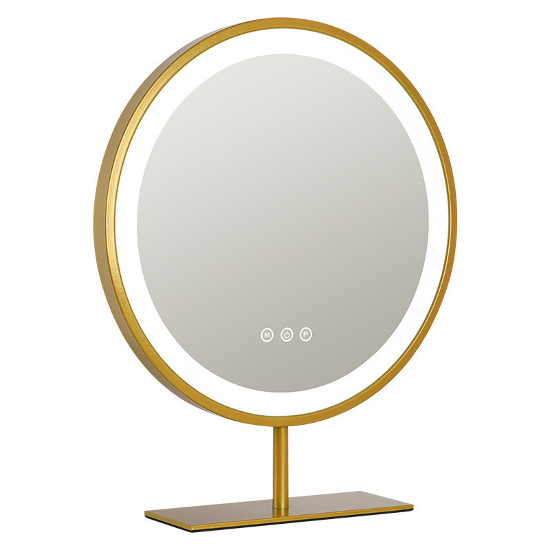 子led化妆镜带灯梳妆台智能家用充电触摸三色变光可旋转梳妆圆镜