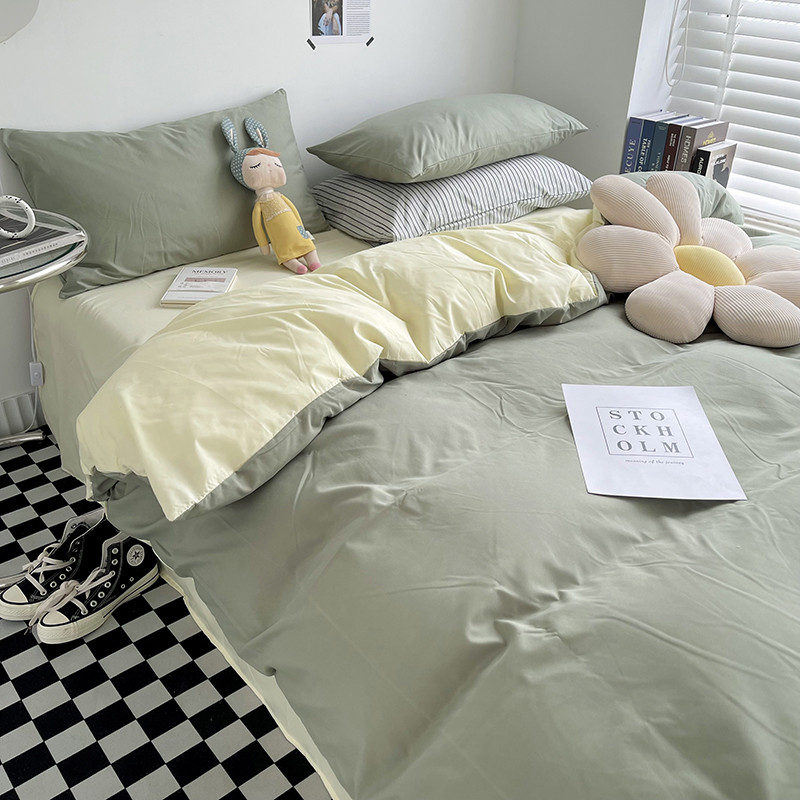 四件套ins风纯色床上用品水洗棉四件套亲肤加厚磨毛混搭系列双拼