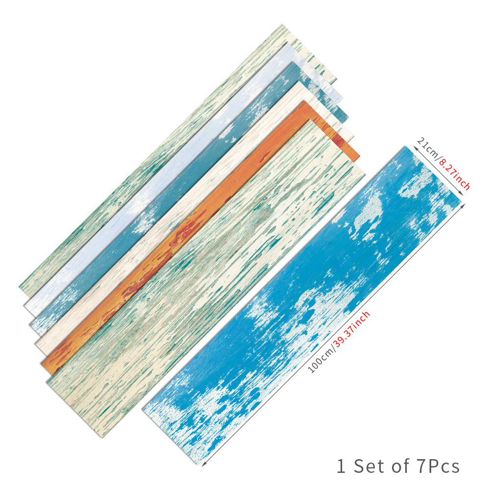 7片彩色木纹楼梯墙贴自粘地面卧室墙面多功能防水贴纸rs01