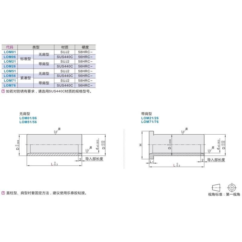 标准型LOM01-3-L10 怡合微型滚珠衬套导向组件用衬套LOM06 LOM