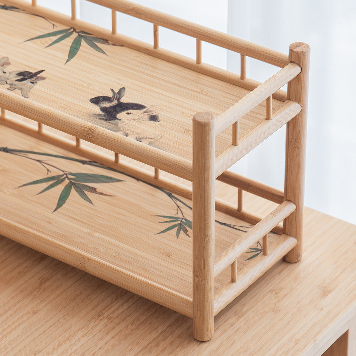 玉兔踏青两层小博古架杯架创意整装茶桌现代茶壶紫砂壶茶艺边柜几