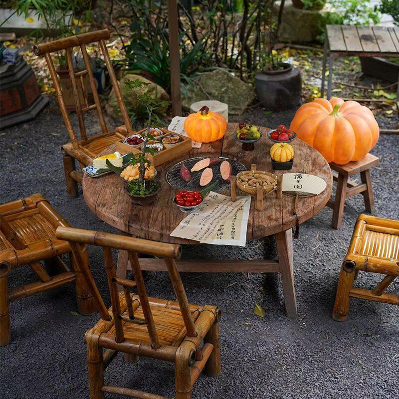 热销z&围炉桌椅桌子烤火炉套装一体全套户外庭院花园实木火锅烧烤