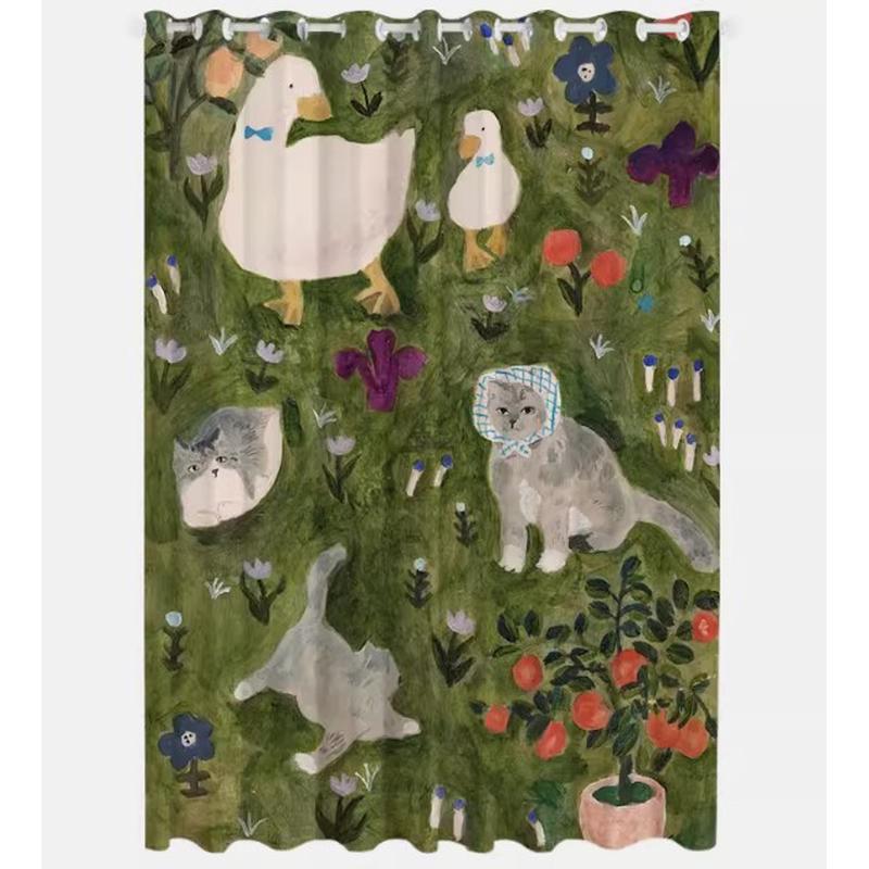 sw1c批发新款儿童房新绿狗狗公园可爱窗帘全遮光清客厅卧室遮阳布