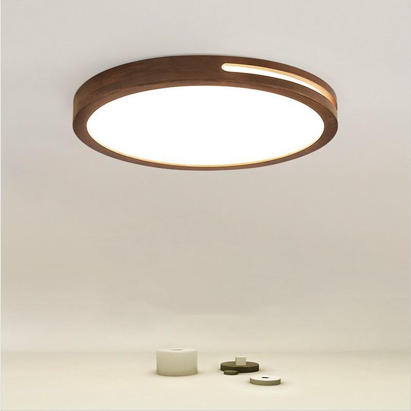 原木led镂空日式质吸顶灯卧室灯圆形简约北欧风格阳台实木灯具