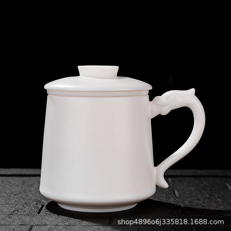 羊脂玉素烧纯白陶瓷个人杯杯子办公专用茶水分离泡茶杯印logo批发