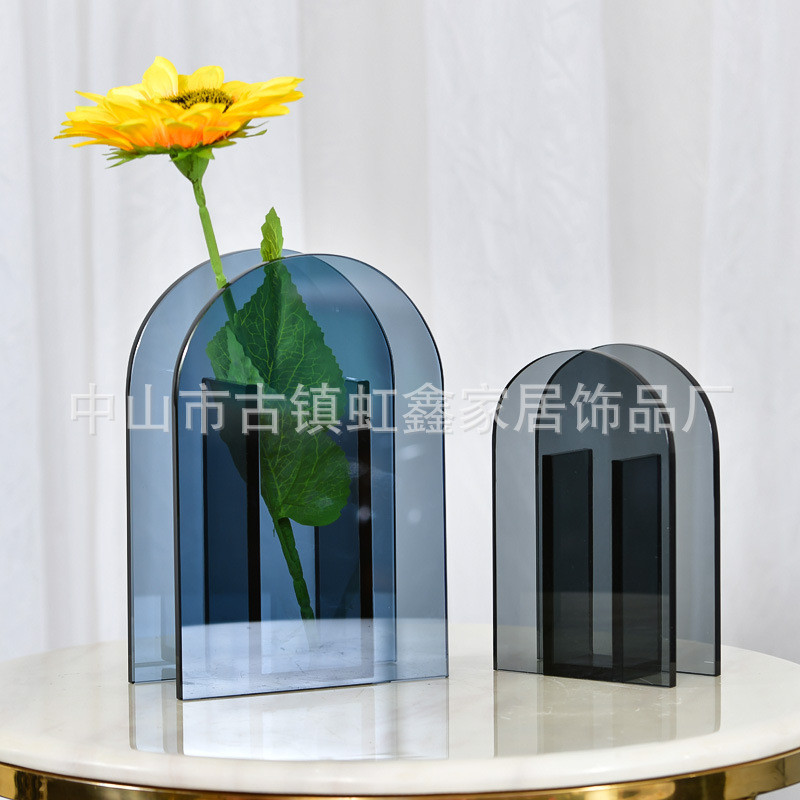 轻奢简约美式家居饰品样板间水晶花瓶客厅金色花器工艺装饰品摆件