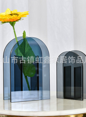 轻奢花器美式水晶花瓶样板间家居饰品客厅金色简约工艺装饰品摆件