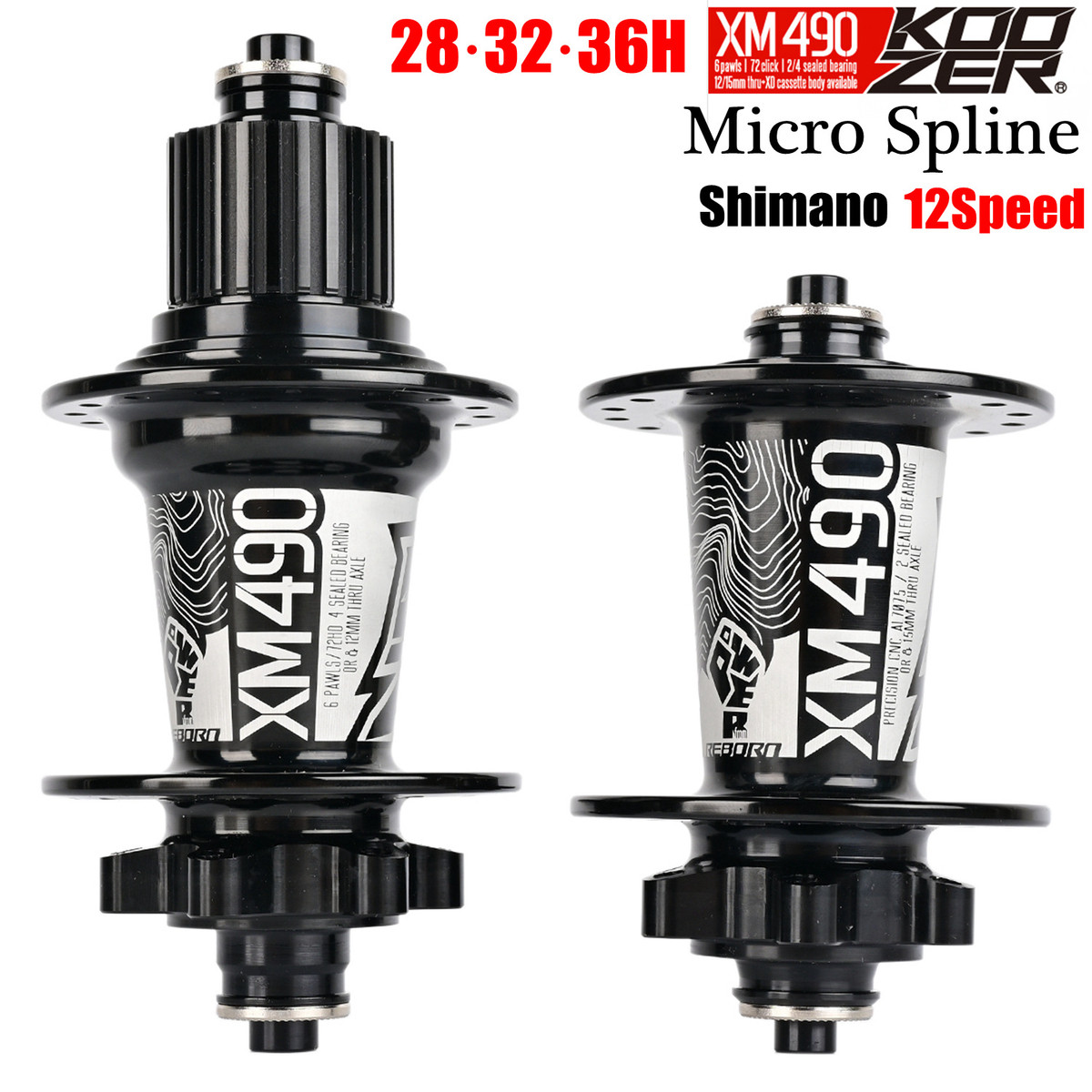 KOOZER XM490 12速自行车山地车碟刹花鼓4培林28/32/36孔MS XD