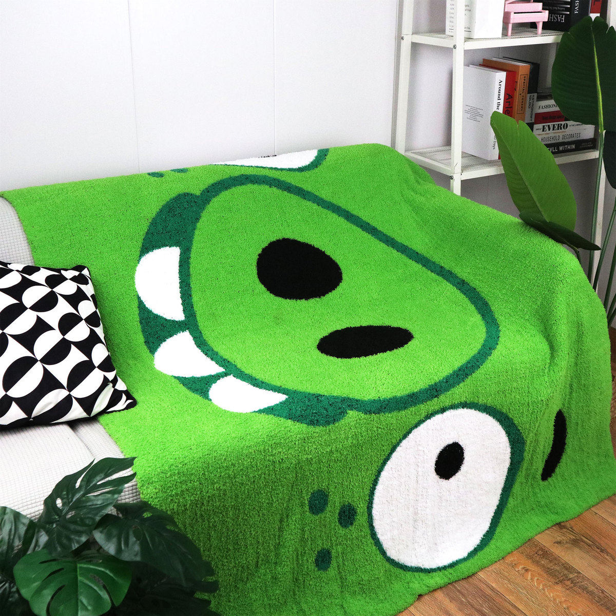 双面可用笑脸半边绒毛毯保暖披肩午睡针织毯创意设计空调间沙发毯