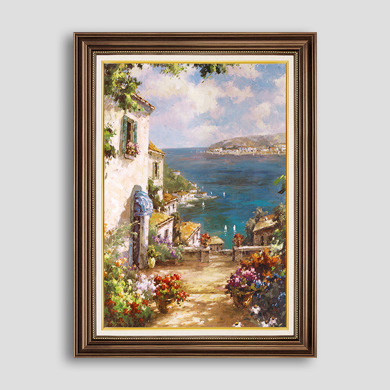 玄关矮柜装饰画欧式建筑复古客厅餐厅挂画走廊过道壁画美式风景画图片