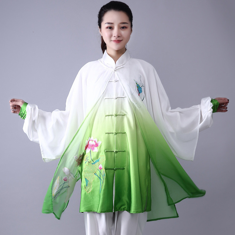 宏极渐变太极服绣花武术服披纱太极服新款太极服表演服团体表演服