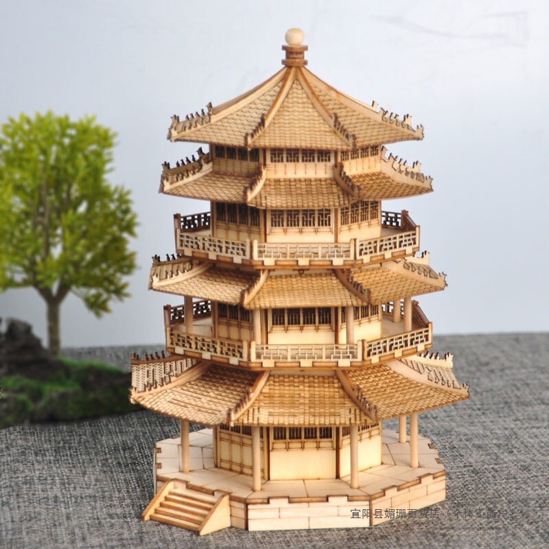 中国古建筑榫卯积木实木拼装手工木质建筑模型仿古牌楼亭子宝塔楼