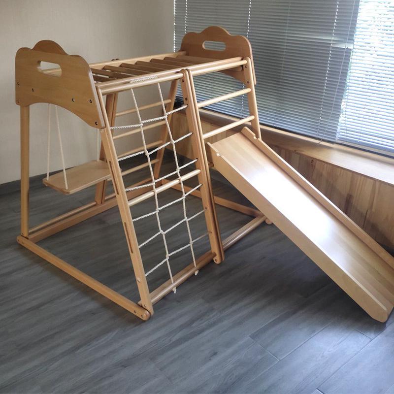 攀爬架儿童室内榉木家用宝宝爬梯木质秋千滑滑梯小型游乐场小单定