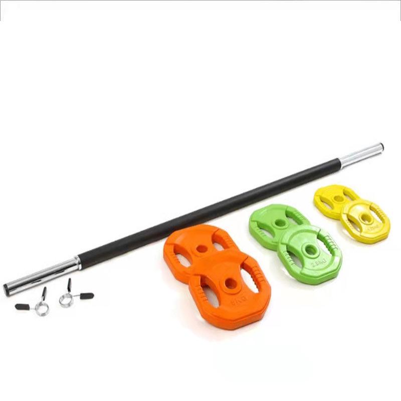 女生跳操杠铃家用器材健身房训练套装彩色包胶手抓杠铃铁片小杠铃