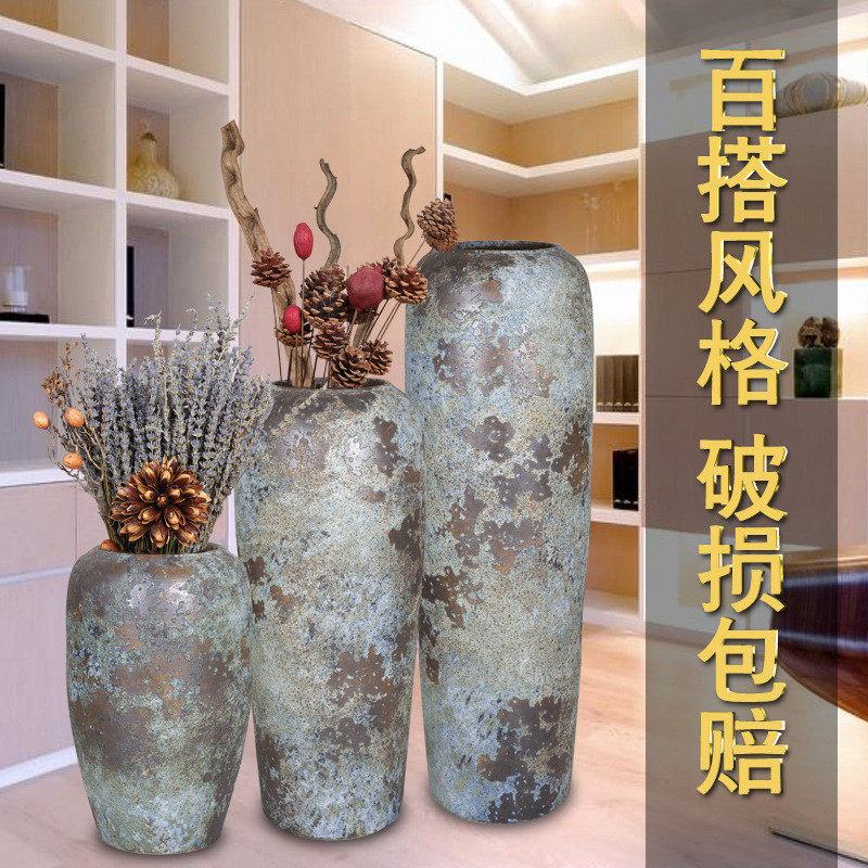 景德镇手工落地大号粗陶瓷罐缸干支餐厅酒店摆设花瓶复古盆坛子插