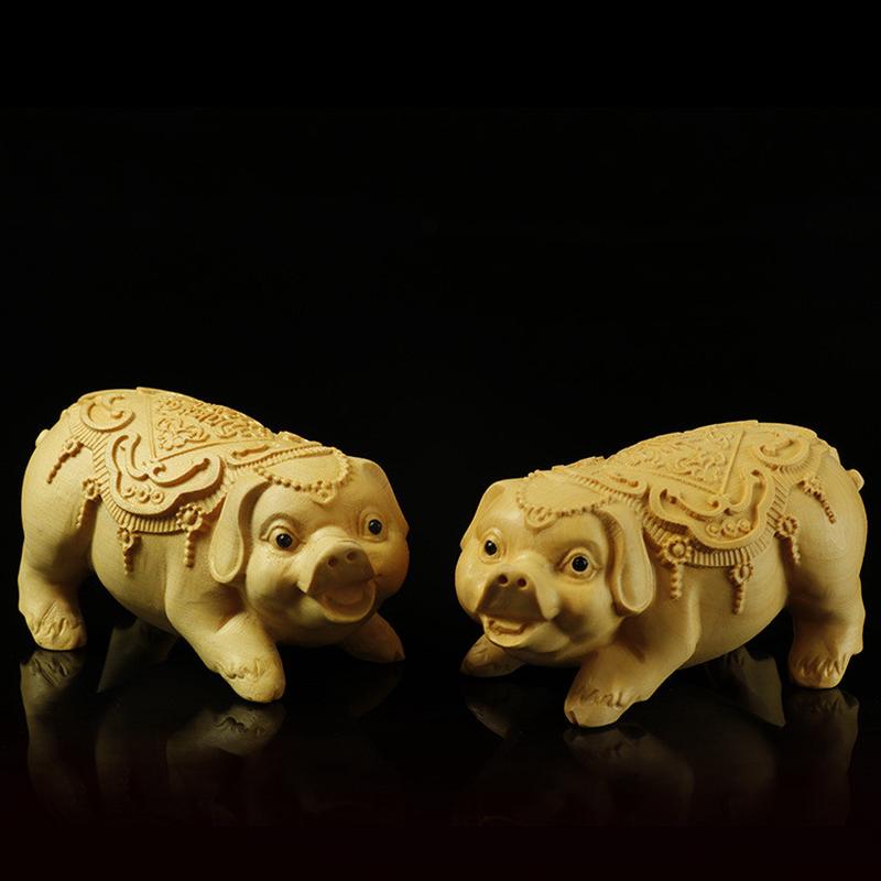 福喜批发黄杨木雕木质工艺品文玩手把件厂家猪摆件十二生肖猪