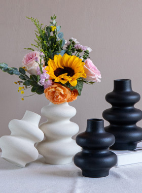 批发创意新款素烧花瓶ins风高颜值磨砂插花器跨境陶瓷家居摆件