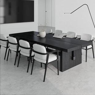 热销实木长桌现代简约会议桌原木大板桌黑色设计师阅览室书桌长条