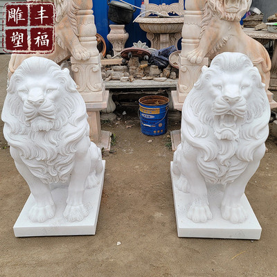 热销欧式大理石石狮子现货别墅园林酒店厂家西方石雕门口狮子摆件