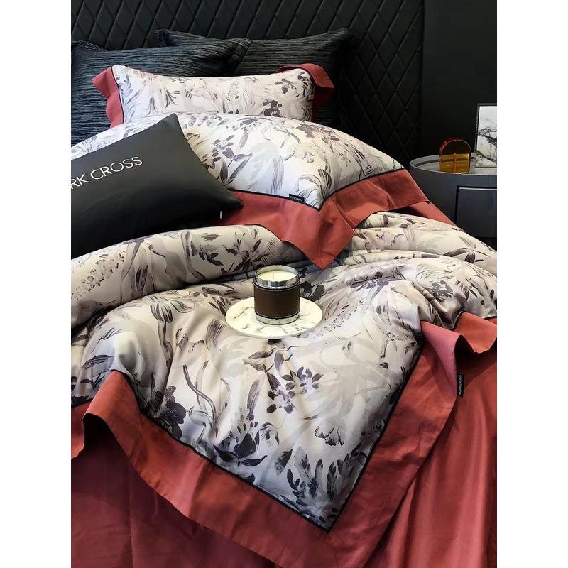 秋冬保暖100支天丝棉奶丝花卉四件套美式磨毛印花被套床单1.8米床