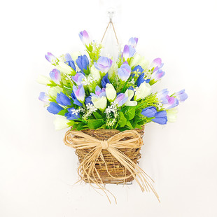 人造郁金香假花花篮农舍花园门廊窗户家庭装饰郁金香前门花环挂件