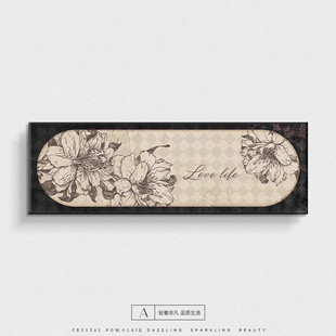 中古风花卉艺术高级感横版法式复古房间大白墙卧室床头装饰画壁画